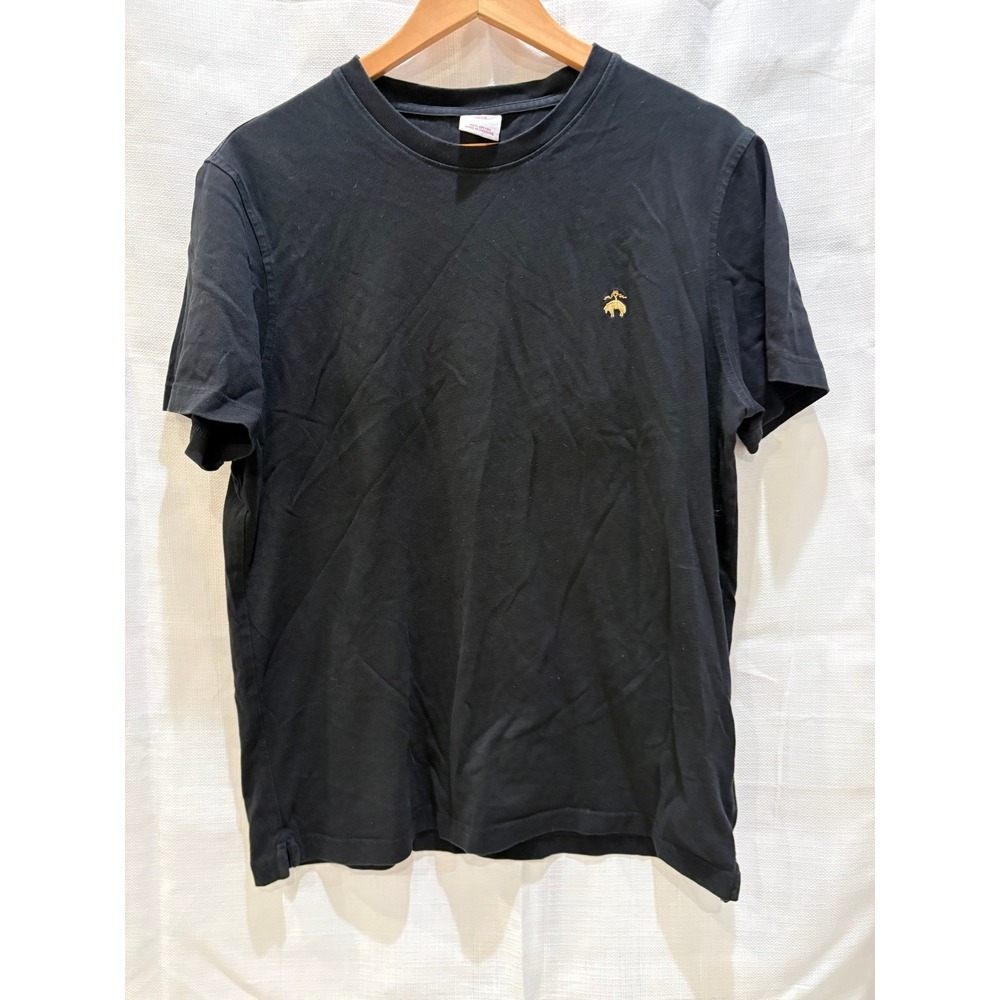 Brooks Brothers Mens Black Short Sleeve Crew Neck T Shirt Embroidered Logo Large